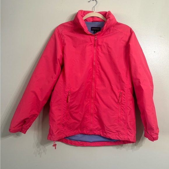 Lands End Rain Coat Jacket Hidden Hood Mesh lining Adjustable M 10-12 Pink - Picture 1 of 10